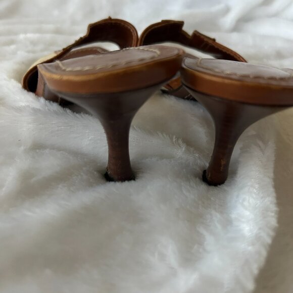 Lambertson Truex Sandals Womens 36.5 Made in Italy VTG Low Heel Brown Cream - Picture 6 of 12